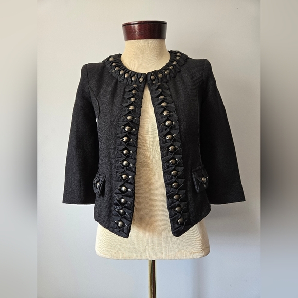 Elisabetta Franchi Italy Black Cropped Silk Lined Blazer Jacket. Size 42/ Sm-m - Picture 4 of 14
